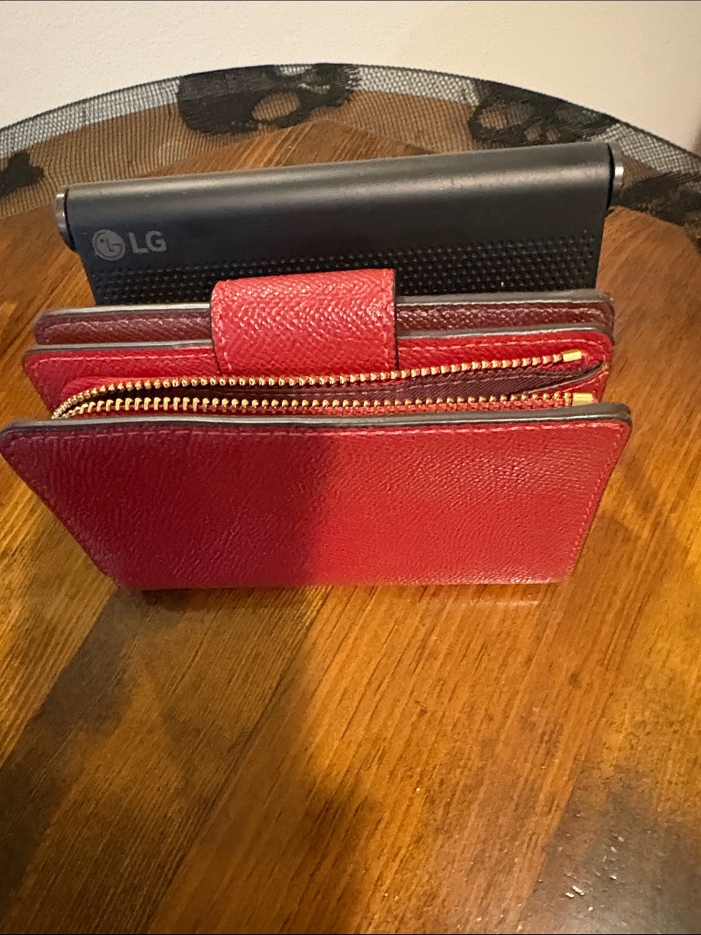 Coach Raspberry Red Leather Compact Wallet with Gold Logo - Picture 3 of 5